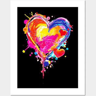 Valentines Day Colorful Painted Hearts Happy Valentines Day Posters and Art